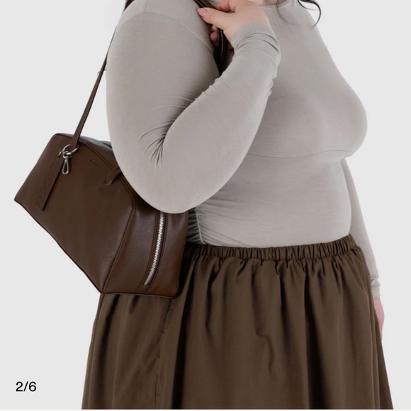 BAGGU Brown Recycled Leather Bowler Bag - Picture 4 of 13